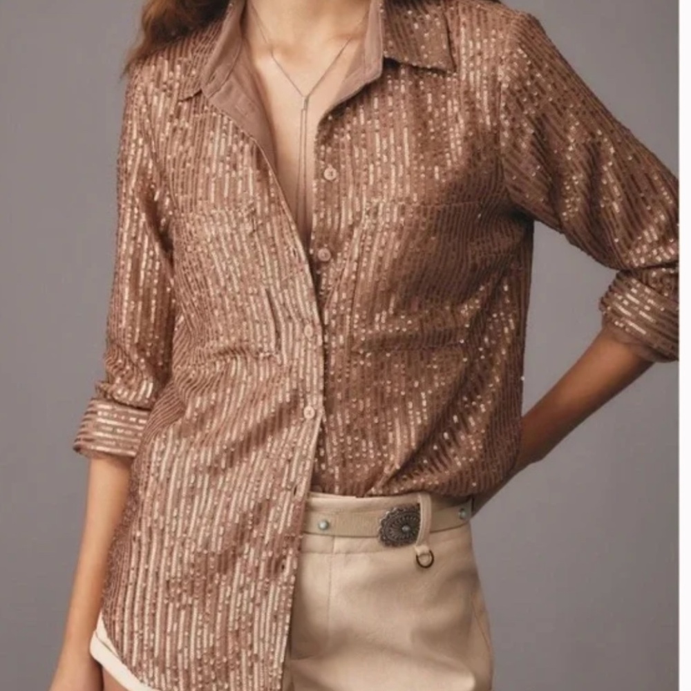 By Anthropologie Sequin Button Down Blouse Women’s